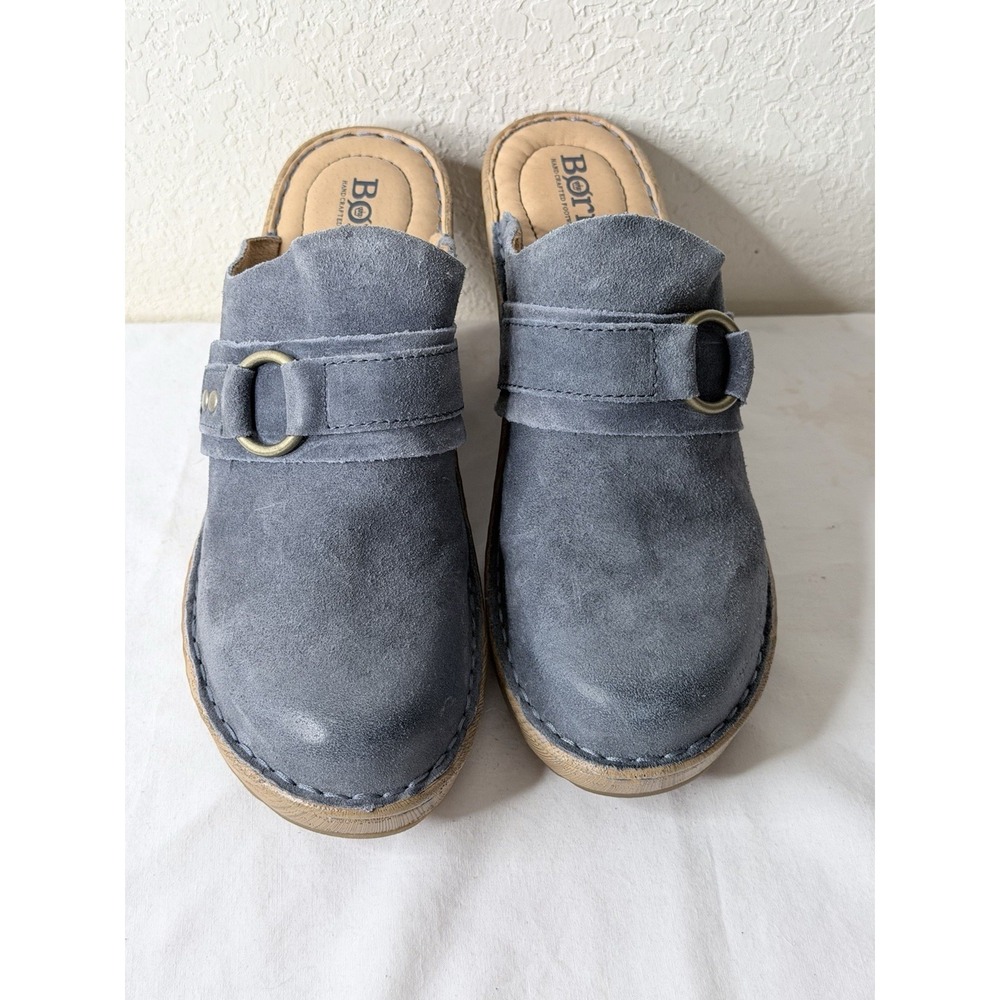 Born Bronte Suede Leather Mule Clogs Womens 8 Blue‎ Slip On Comfort Buckle